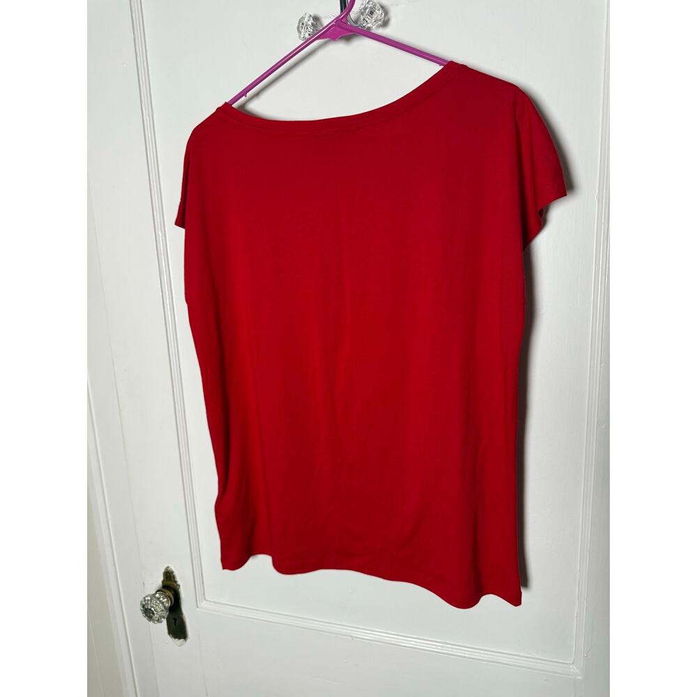 Lauren Ralph Sequined Art Deco Cotton Blend T-Shirt Lipstick Red Women's Large - Picture 9 of 9